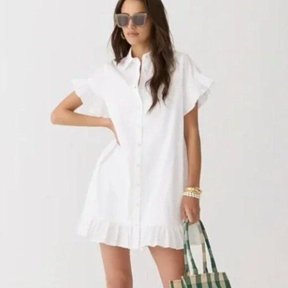 J. Crew Dresses & Skirts - NWT J. Crew Amelia Ruffle Hem Shirt Dress S White Poplin BR461 size Small